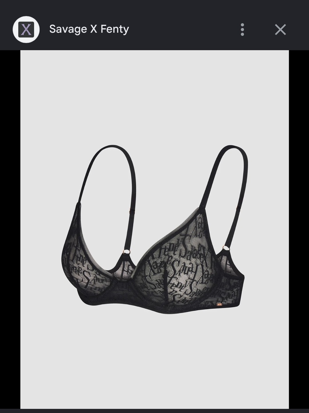 Savage X Fenty Black Sheer Logo Underwire Inlined Bra size 38C